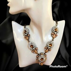 VTG Luxe Runway Beige Rhinestone Bib Castlecore Festival Necklace